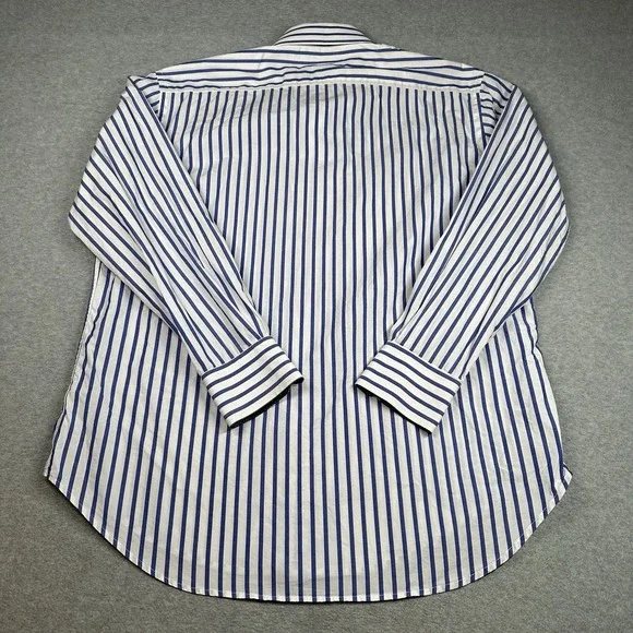 Bristol & Bull Striped Dress Shirt XL 17-17.5 34/35 (XL) Blue White Cotton - Picture 8 of 9